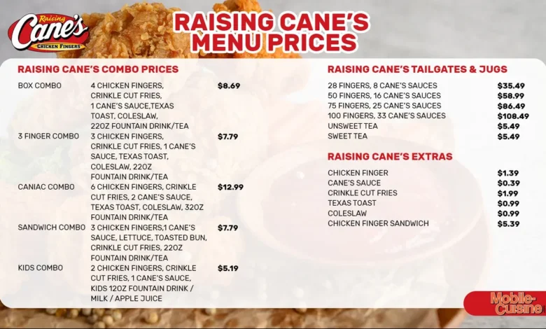 raising cane's menu